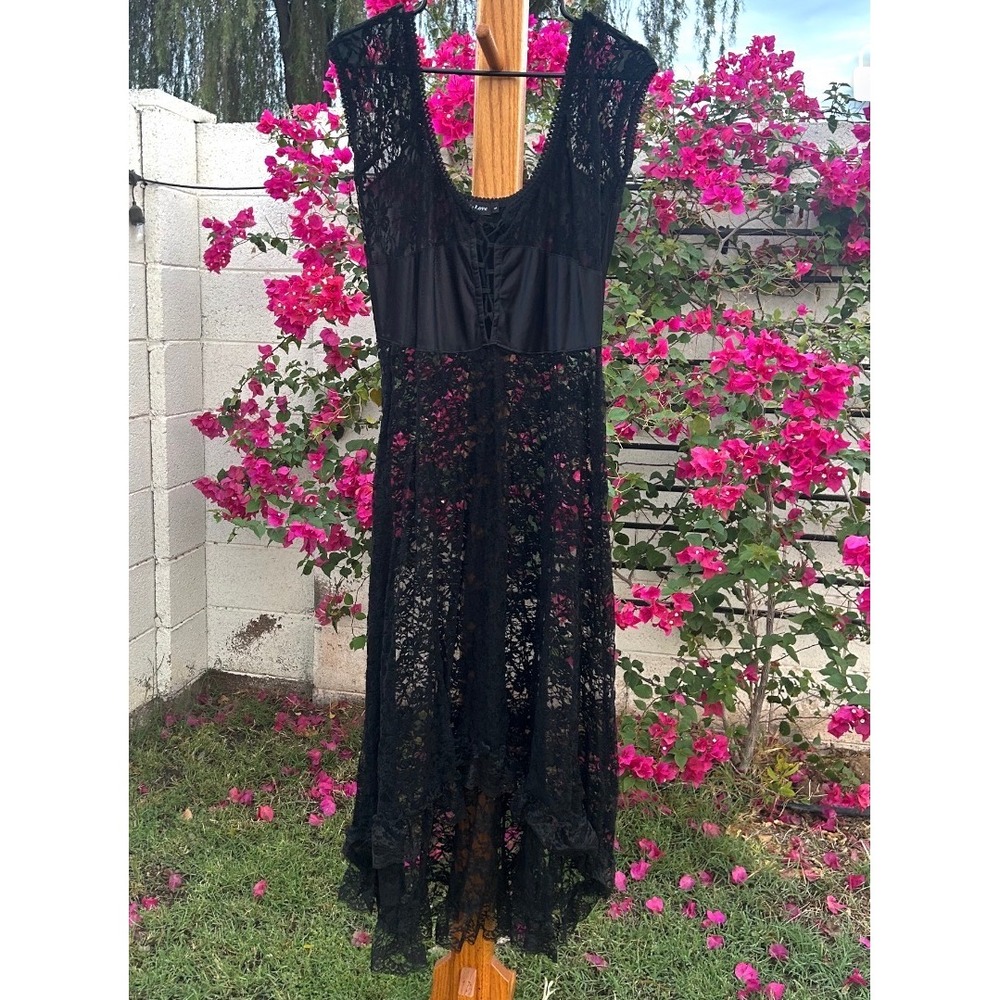Black witchy goth pirate lace high low dress size Large